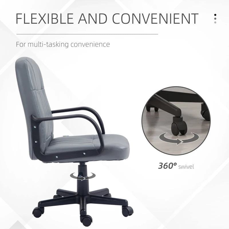Ergonomic Grey PU Leather Office Chair - Adjustable Height, Swivel Wheels for Home Office & Study Comfort