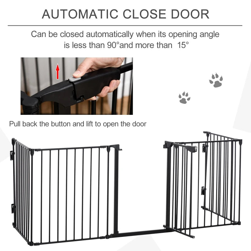 5-Panel Metal Pet Playpen with Walk-Through Door - Black Dog Fence for Indoor/Outdoor Use, Durable & Easy to Assemble