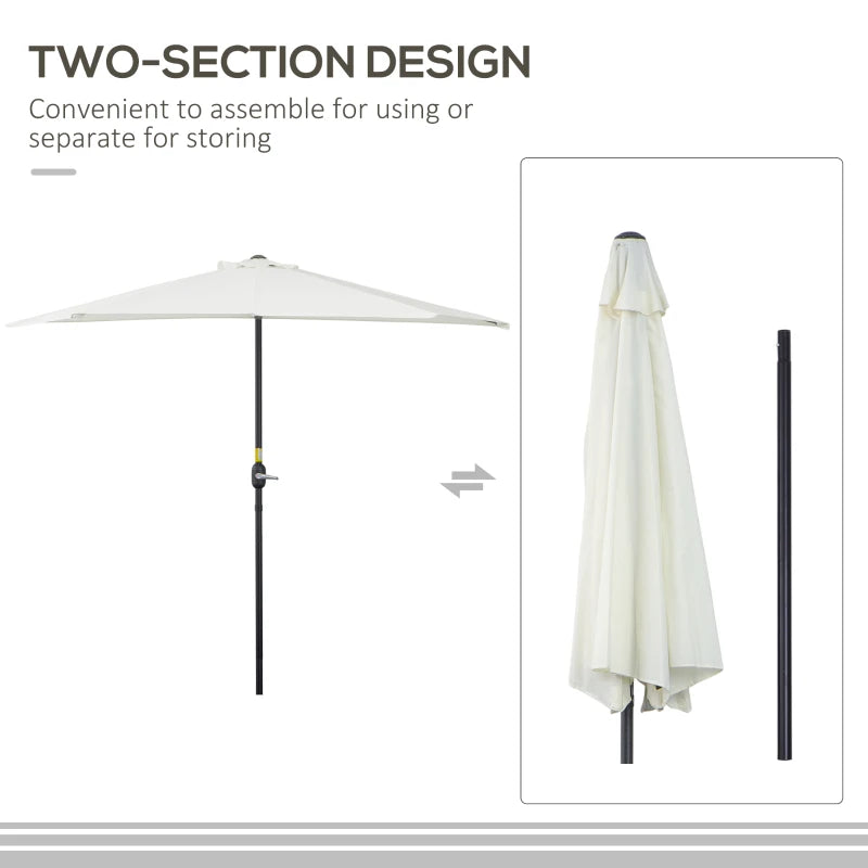 2.7m Cream White Half Garden Parasol with Steel Ribs