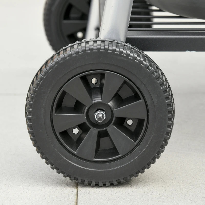 Charcoal BBQ Grill with Double Grill, Side Table, Storage Shelf, Wheels - Black