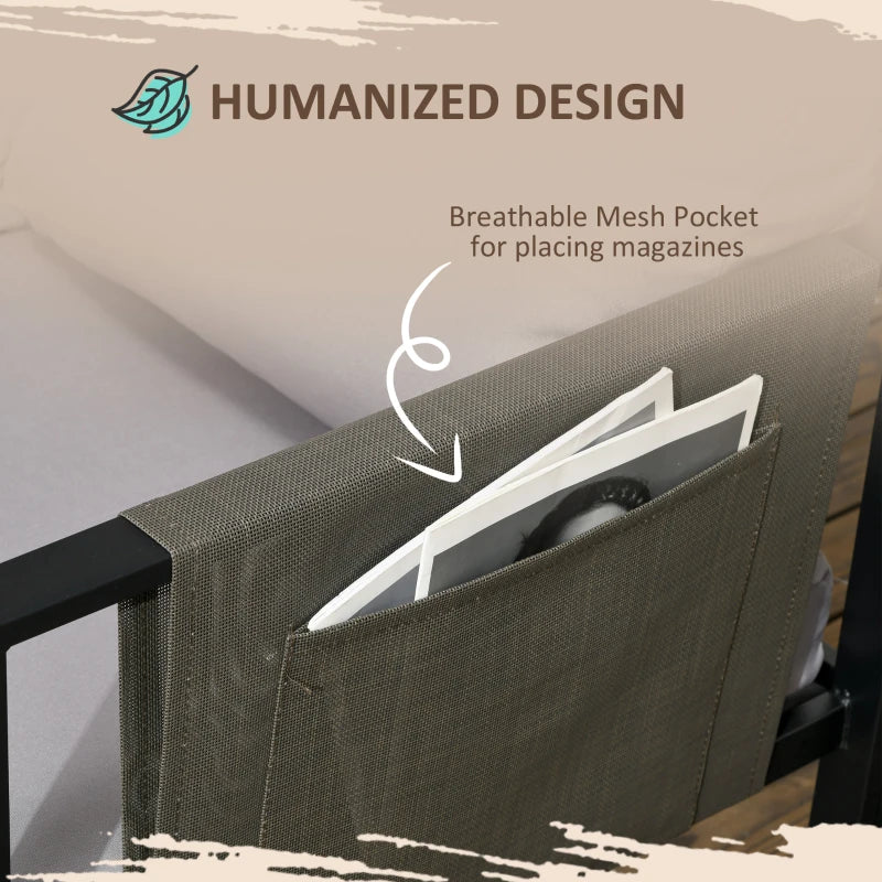 Grey Metal-Framed Garden Corner Sofa With Breathable Mesh Side Pockets