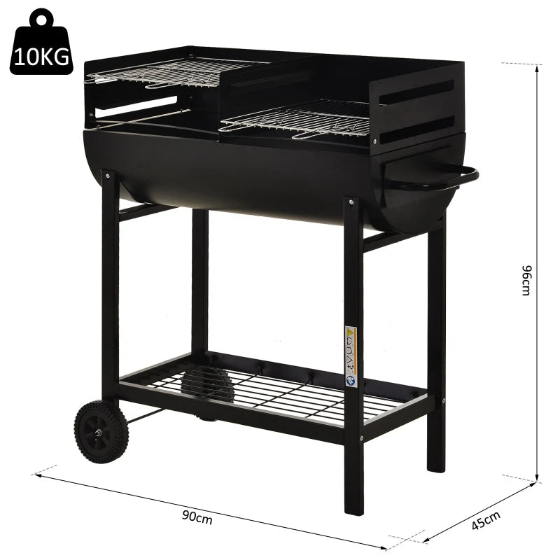 Black Steel Charcoal BBQ with Wheels