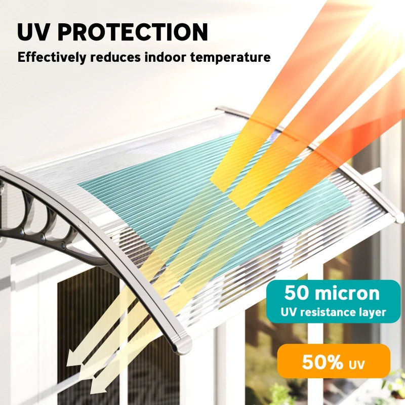 100 x 75cm Clear Front/Back Door Canopy - Aluminium Rigid Plastic Polycarbonate Rain Shelter