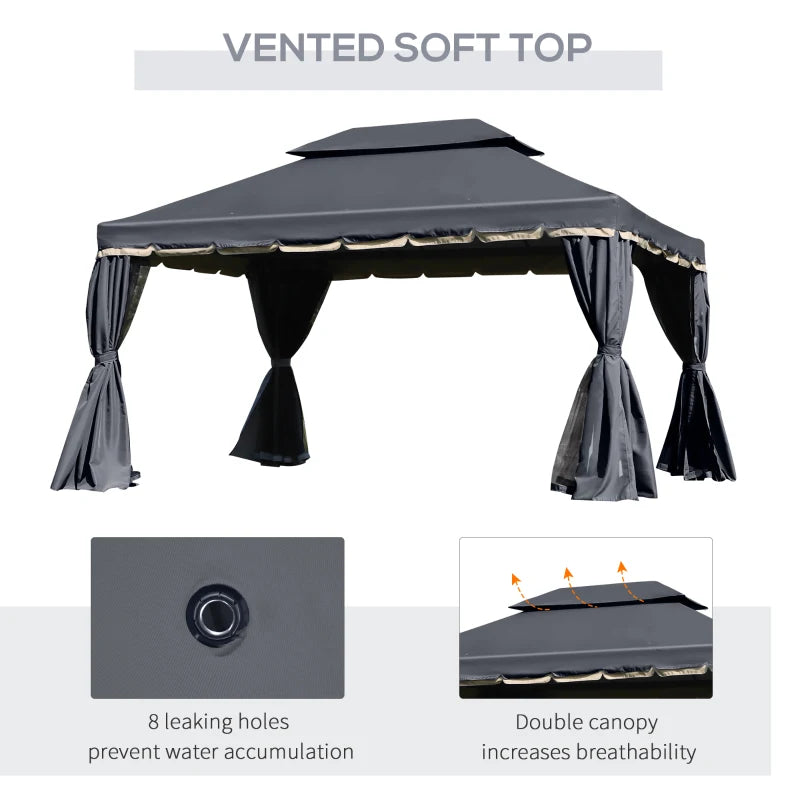 3 x 4m Black Aluminium Garden Gazebo Canopy Shelter Pavilion Tent with Nets and Curtains for Outdoor Parties