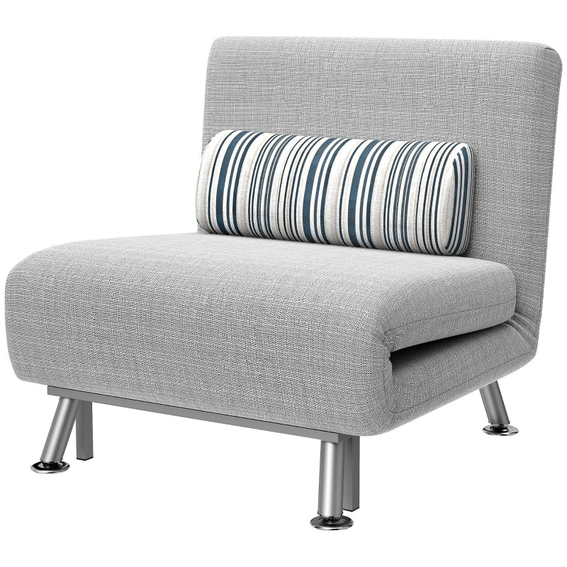 Single Sofa Bed for One Person - Foldable Lounge Chair with Pillow in Grey