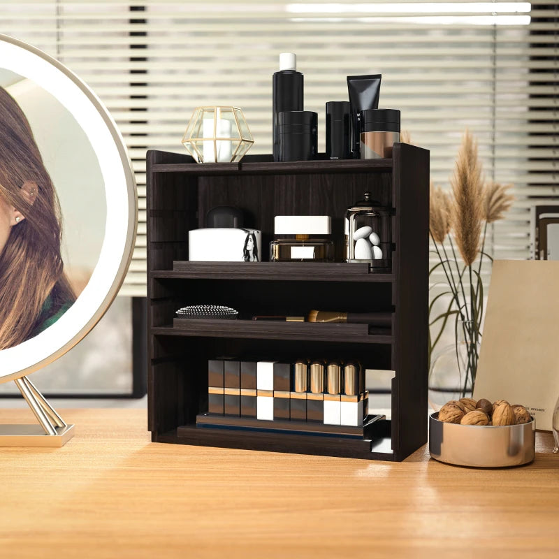 Stylish Four-Tier Desktop Organiser in Dark Brown - Perfect for Home Office, School, or Workspace Organization