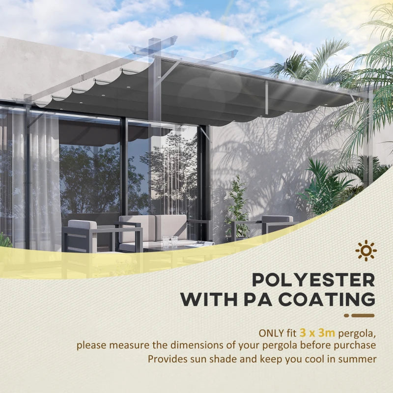 Dark Grey 3x3m Retractable Pergola Canopy Replacement