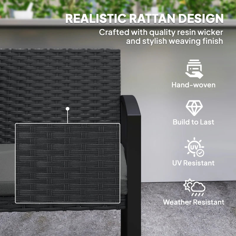Two-Seater Rattan Garden Bench - Grey and Black Outdoor Seating