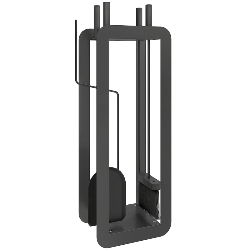 5-Piece Black Fireplace Companion Set - Metal Accessories with Brush, Shovel, Poker, Tongs & Stand for Cozy Fireside