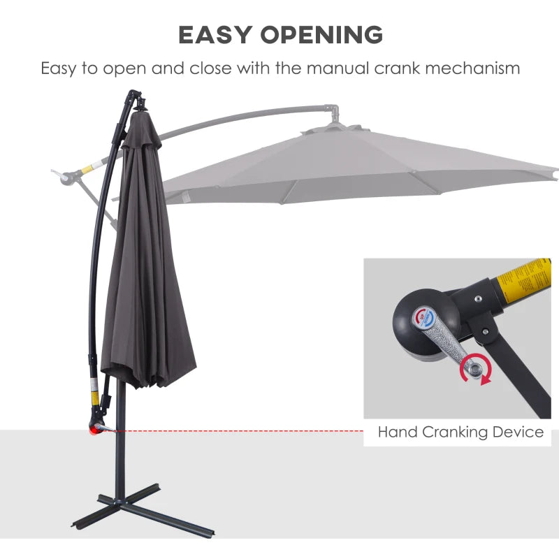 Dark Grey 3M Hanging Cantilever Umbrella Parasol for Patio