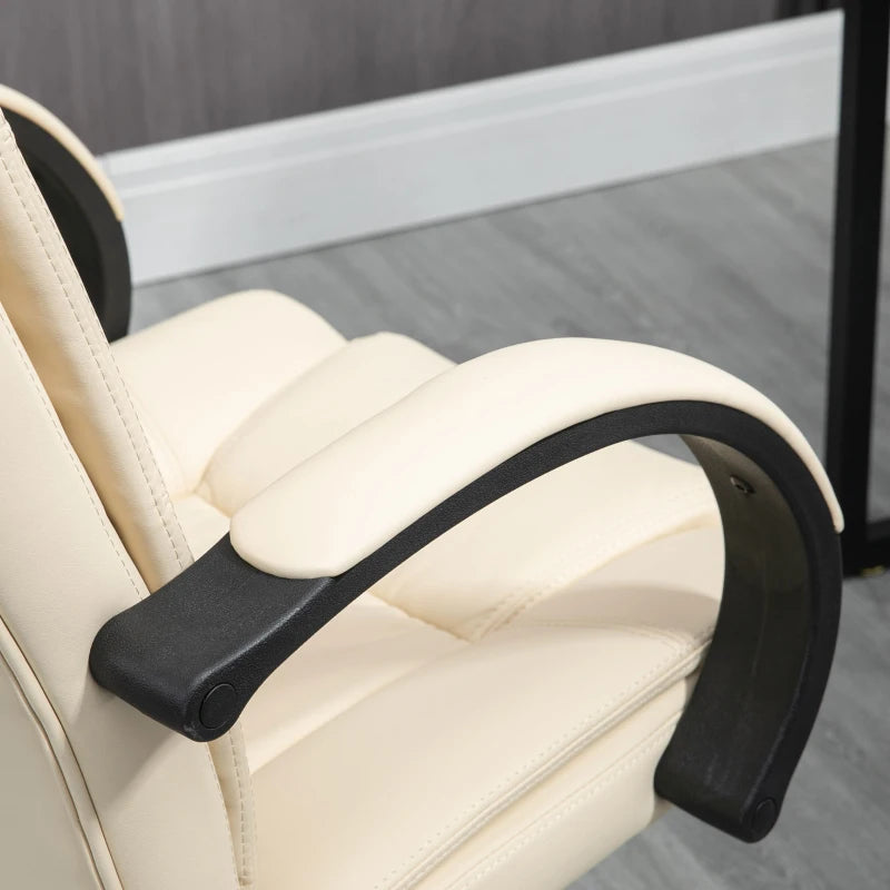 Vinsetto Beige PU Leather Office Chair - Adjustable Height, Soft Padded Seat & Backrest, Swivel Rolling Desk Chair