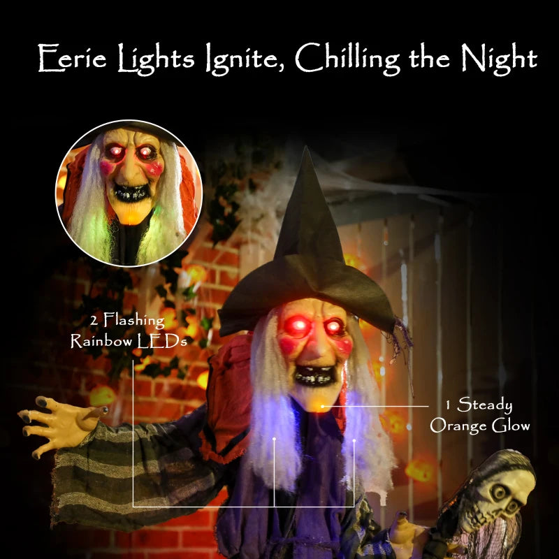 160cm Lifelike Moving Witch Decoration - Realistic Halloween Prop for Spooky Home Decor - Multi-Function Animated Figure