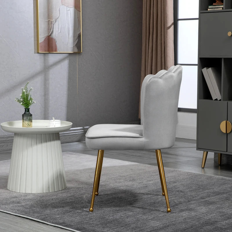 Set of 2 Velvet Upholstered Dining Chairs with Gold Metal Legs for Kitchen and Living Room, Grey