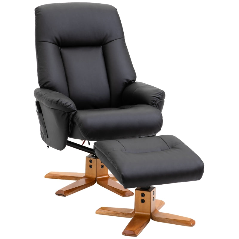 10-Point Massage Recliner Armchair with Footrest in Black PU Leather - Heated Comfort Chair