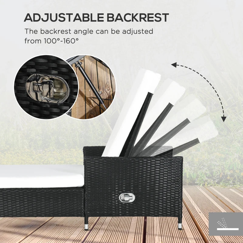 3-Piece Rattan Sun Lounger Set with Cream White Cushions