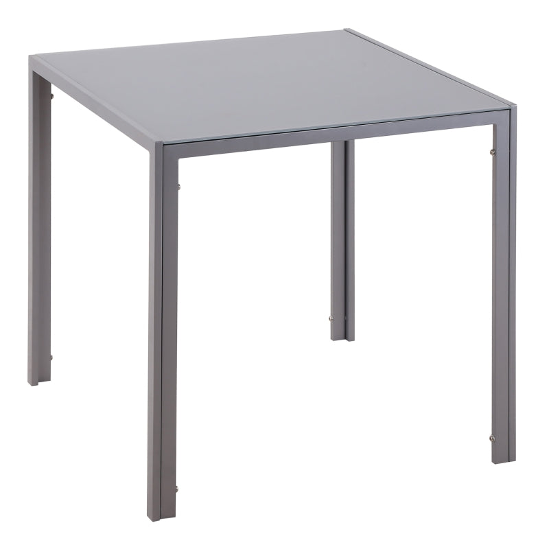 Modern Square Dining Table for 2-4, Glass Top & Metal Legs, Stylish Grey Design for Dining Room & Living Room