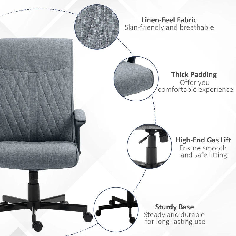 Vinsetto High Back Dark Grey Office Chair - Linen Fabric Swivel Desk Chair with Adjustable Height for Home & Study
