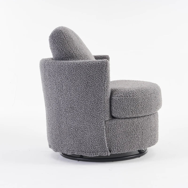 Stylish Swivel Armchair with Back Cushion and Thick Foam Pad in Medium Grey, Adjustable Base, 78.5x83x86 cm
