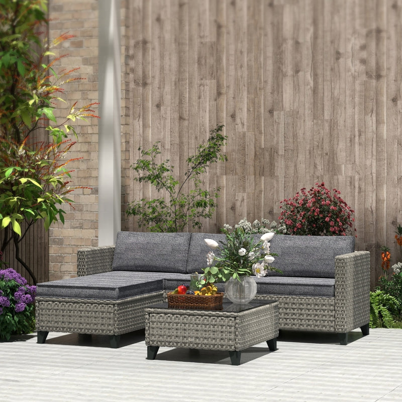5-Piece Dark Grey Rattan Patio Furniture Set - Corner Sofa, Footstools & Coffee Table for Poolside