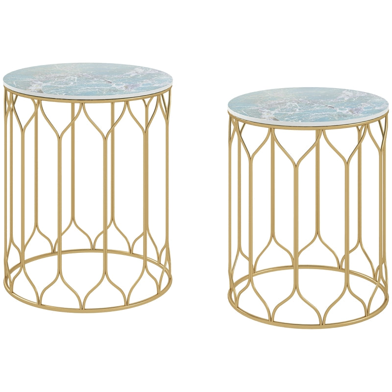 Multicoloured Ceramic Tile Top Nesting Side Table - Set of 2 - End Tables with Metal Frame