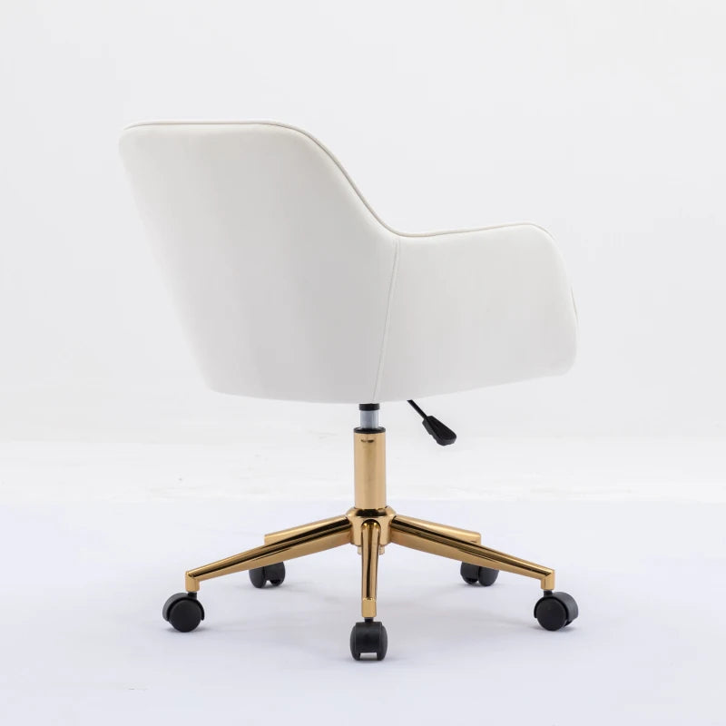 Ivory Velvet Adjustable Height Swivel Executive Office Chair with Gold Legs & Ergonomic Backrest - 58x58x86 cm