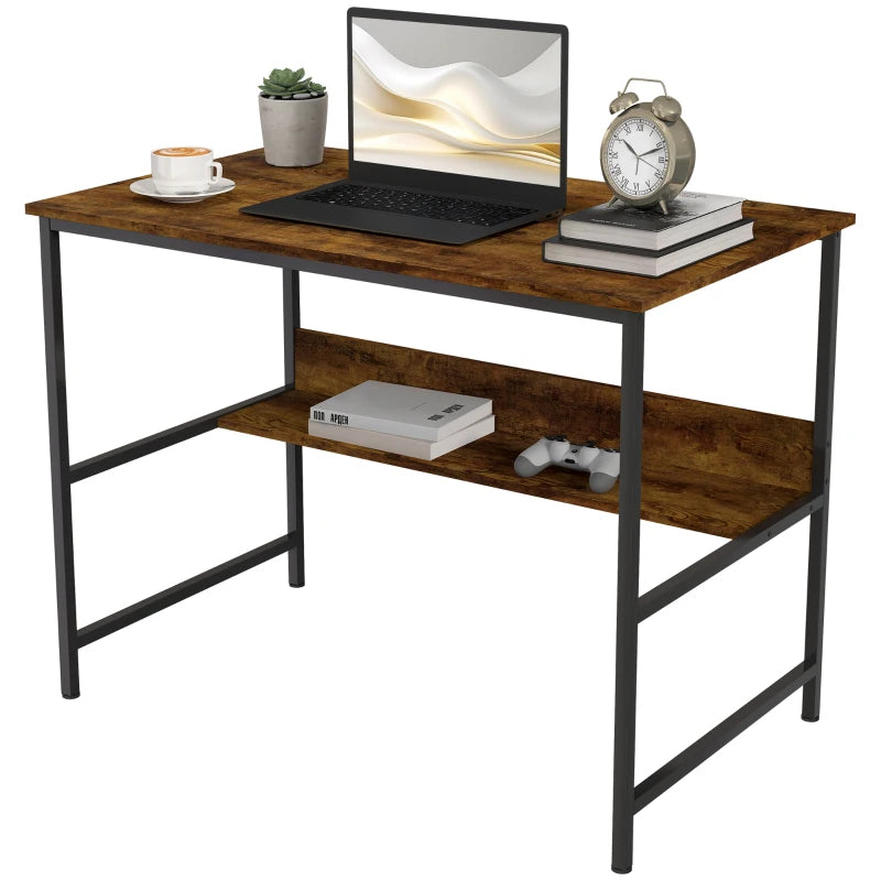 Rustic Brown 2-Tier Computer Desk - 100 x 60 cm - Stylish Home Office Furniture for Productivity