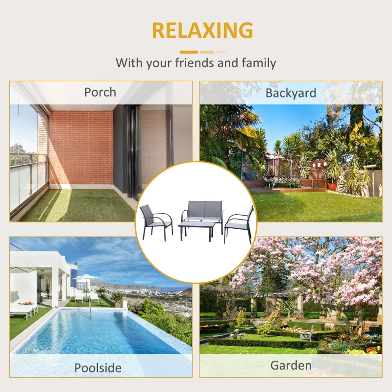 Four-Piece Minimalist Garden Patio Set in Stylish Grey for Outdoor Relaxation