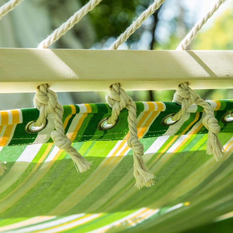 Green Striped Double Cotton Hammock with Adjustable Steel Frame