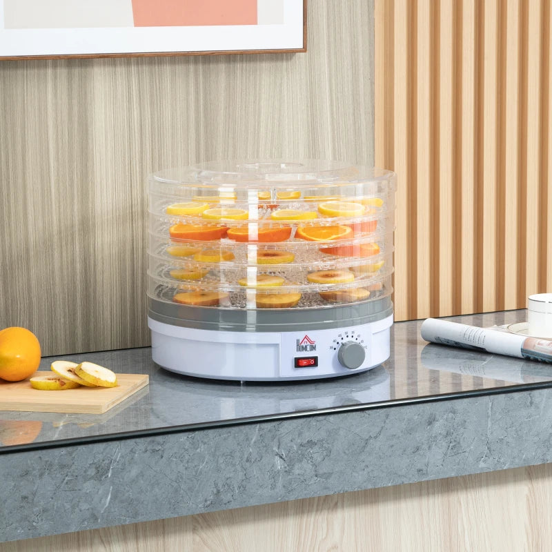 5-Tier Food Dehydrator 245W - Adjustable Temperature Control for Drying Fruits, Vegetables, Jerky & Pet Treats - White