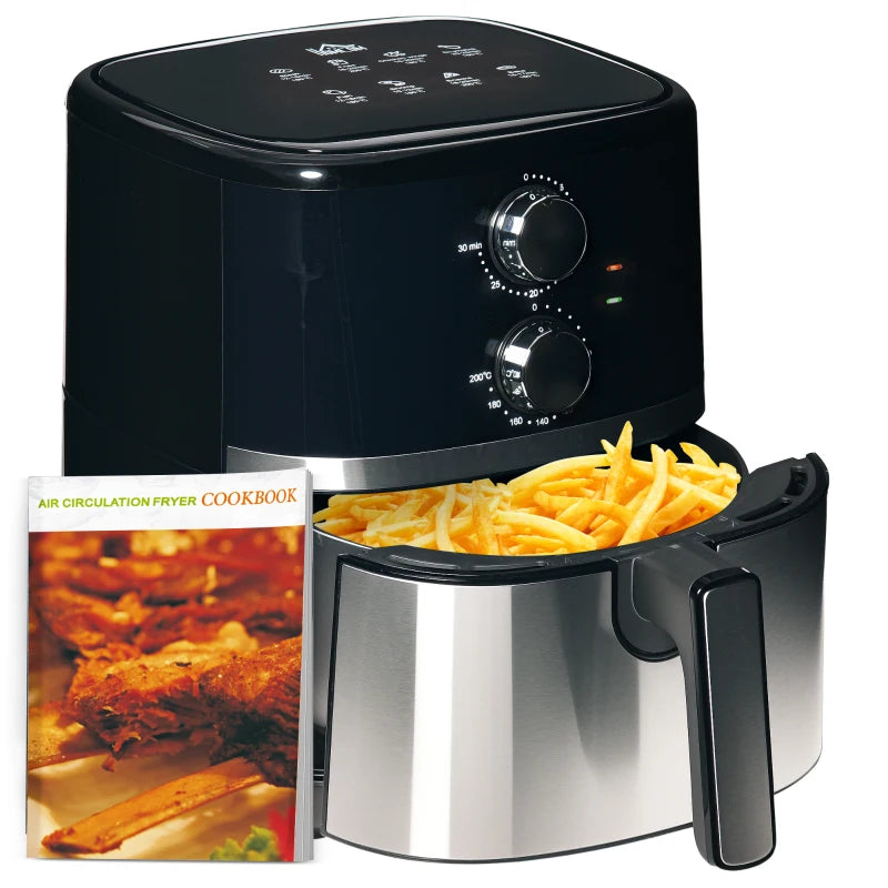 4.5L Black Air Fryer Oven - 1500W Rapid Air Circulation, Adjustable Temp & Timer, Nonstick Basket for Healthy Cooking