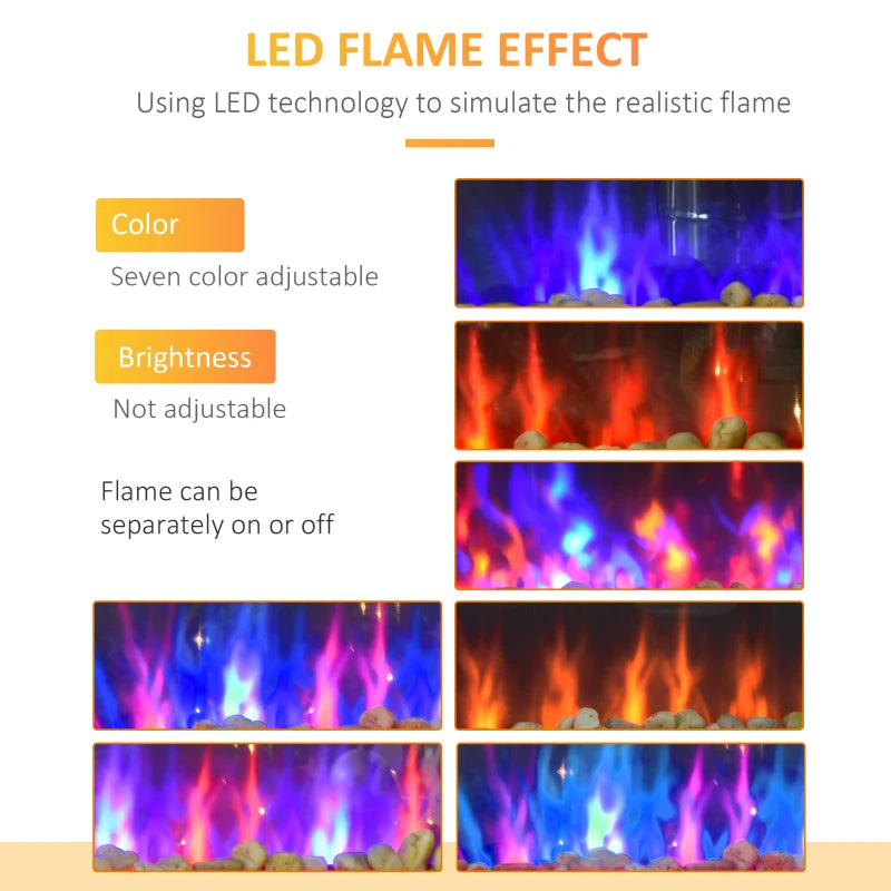 Curved Glass Electric Wall Mounted Fireplace for Living Room 1000W 2000W Black 48H x 90.8W x 11.5Dcm