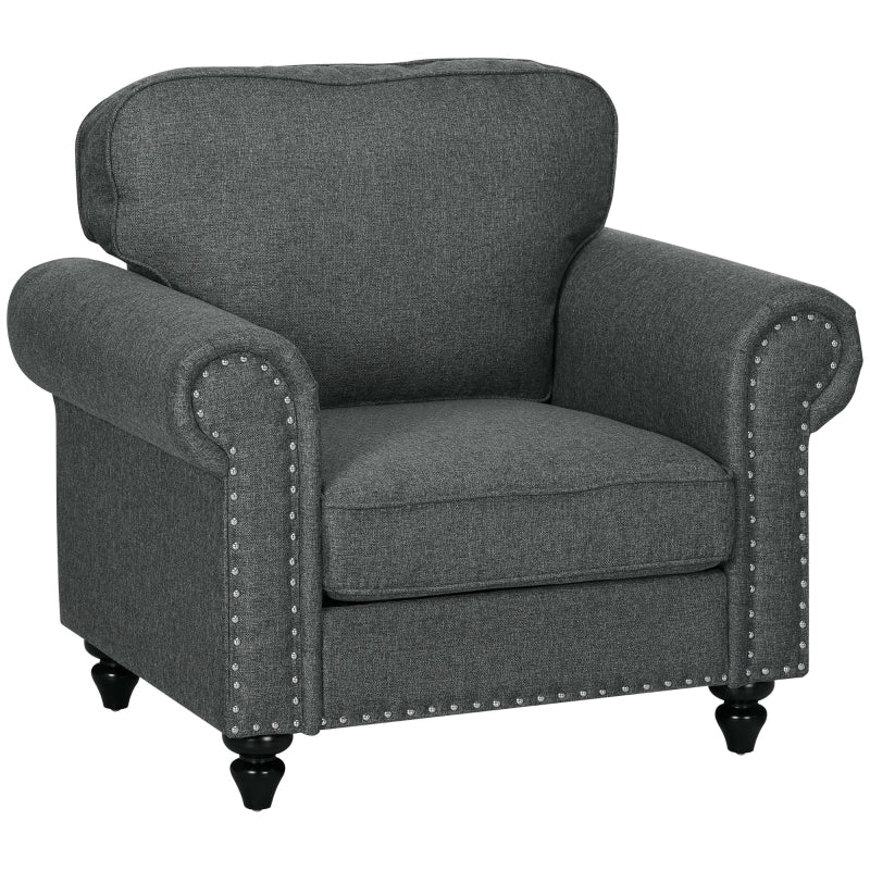 Mid-Century Charcoal Grey Armchair with Pocket Springs for Stylish Living Room Comfort