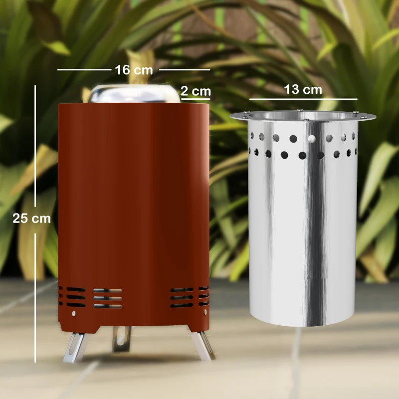 Portable Smokeless Fire Pit - 16x16cm Stainless Steel Wood Burning Tabletop Fire Pit for Garden, Camping & Bonfire Parties - Red