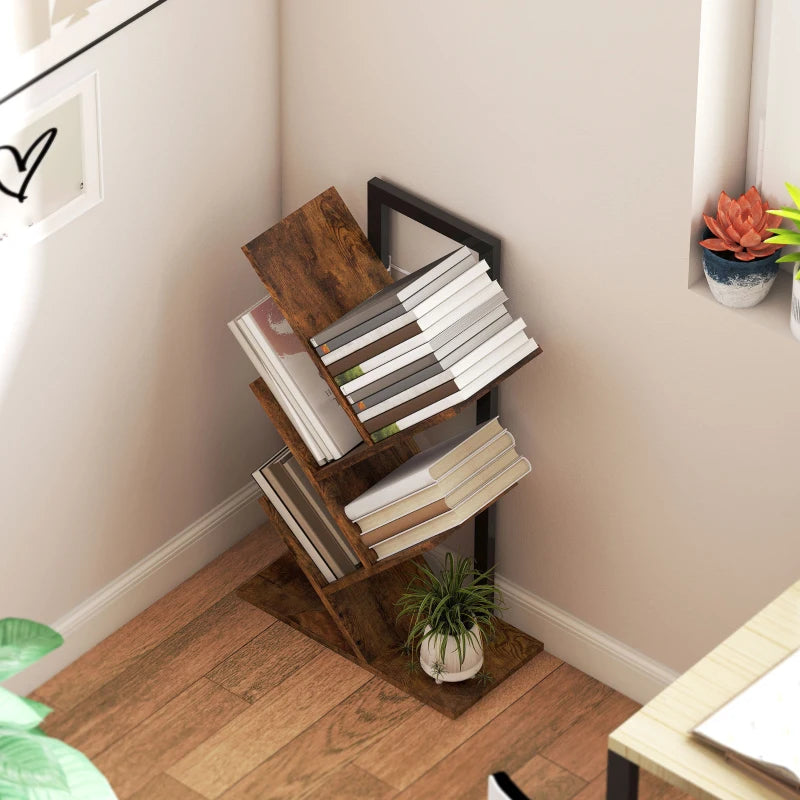 Unique Four-Section Tree Bookcase - Stylish Wood-Effect Storage Solution for Home or Office - Modern Design