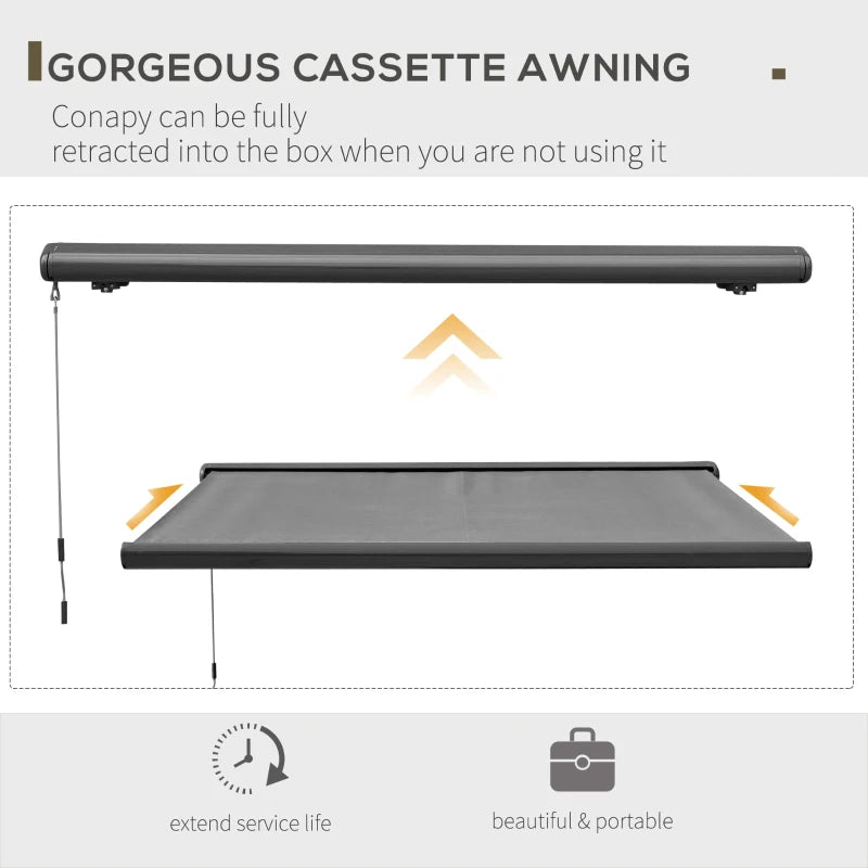 3.5m x 3m Full Cassette Electric Awning With Manual Hand Crank - Grey With Remote Control