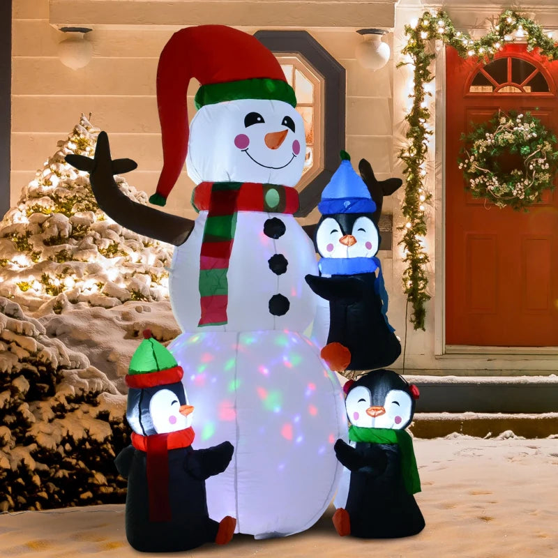 6ft Inflatable Christmas Snowman with 3 Penguins - LED Holiday Outdoor Yard Decoration for Festive Xmas Decor