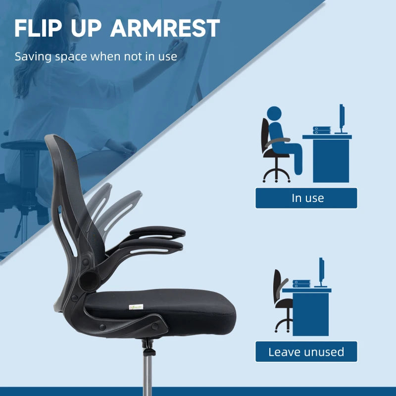 Vinsetto Adjustable Mesh Standing Desk Chair - Ergonomic with Flip-up Armrests, Lumbar Support & Adjustable Footrest - Black