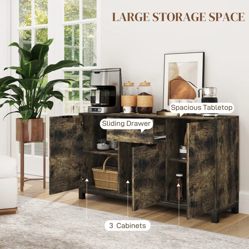 Industrial Sideboard Storage Cabinet with Doors & Drawer, Adjustable Shelves for Living Room, Dining Room, Hallway - Rustic Brown