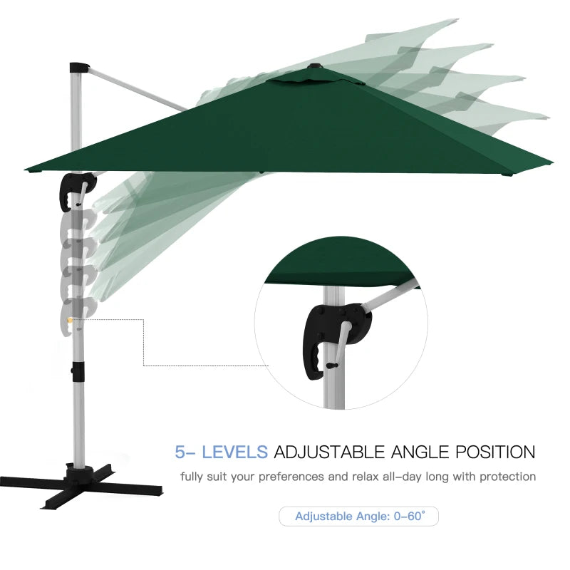 3m x 3m Square Cantilever Parasol with Cross Base - Aluminium Frame