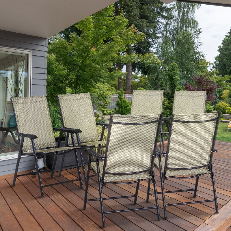 Beige Folding Metal Frame Outdoor Dining Chairs Set of 6