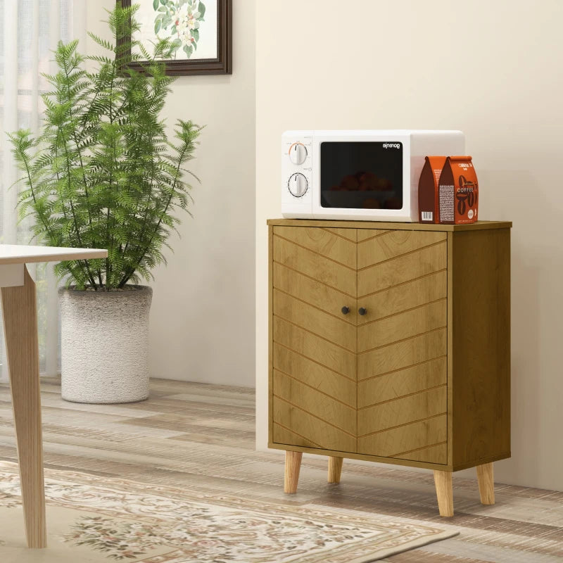 Vintage Storage Cabinet with Chevron Doors & Pine Wood Legs - Stylish Side Cabinet for Living Room, Kitchen, Bedroom