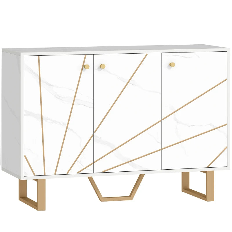 Modern Sideboard Storage Cabinet with Adjustable Shelves & Metal Legs - White Marble Tone for Living Room, Kitchen, Dining Room, Entryway