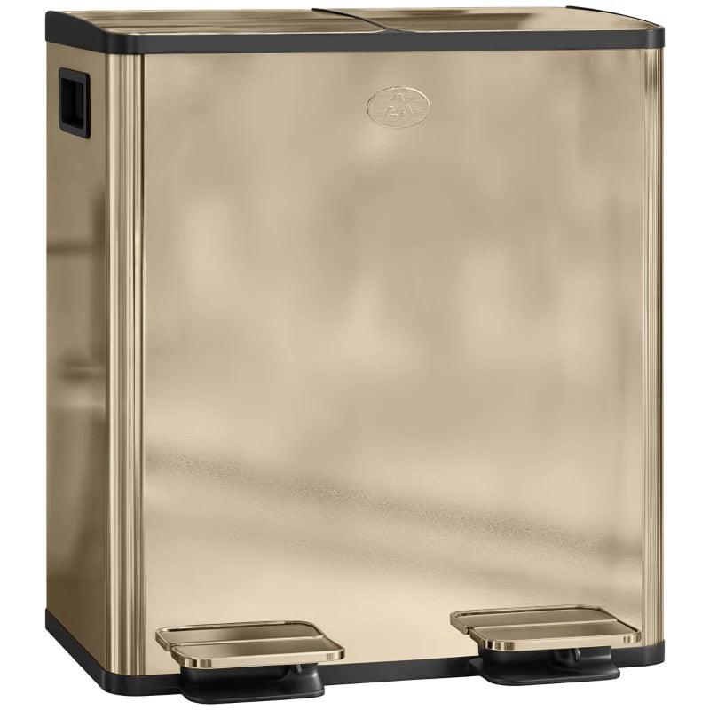 40L Dual Compartment Stainless Steel Trash Bin with Deodoriser Holders - Elegant Gold Tone for Modern Kitchens
