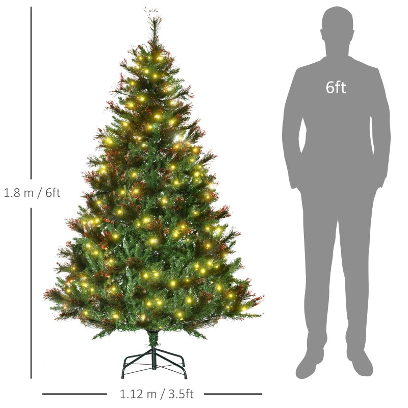 1.8m Pre-Lit Artificial Christmas Tree - 6ft Spruce with Warm White LED Lights & Metal Stand - Holiday Décor