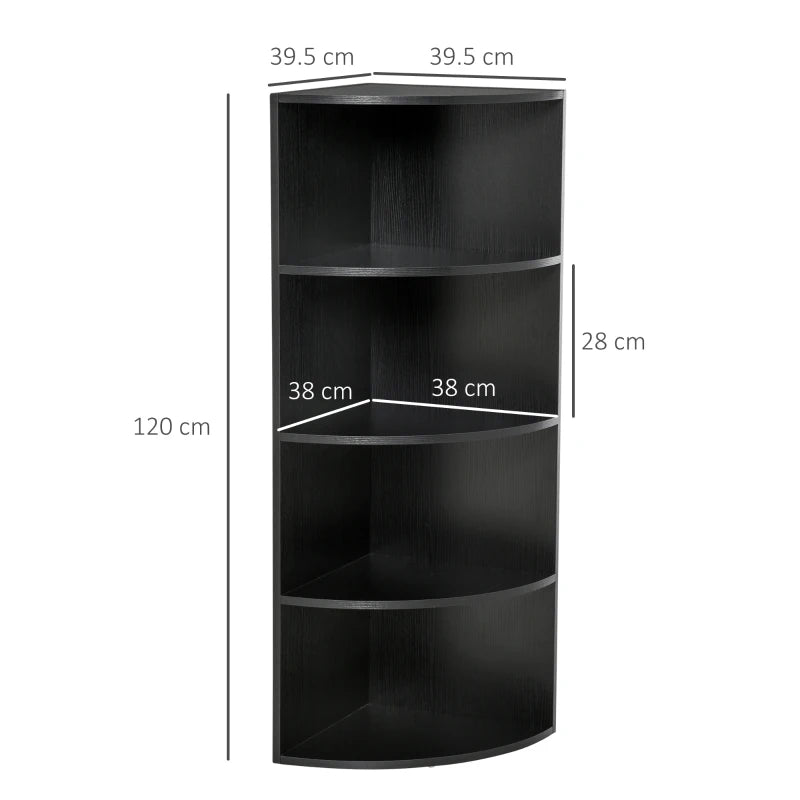 4-Tier Corner Open Shelf Bookcase - Freestanding Black Bookshelf for Plants & Books, 40x40x120cm