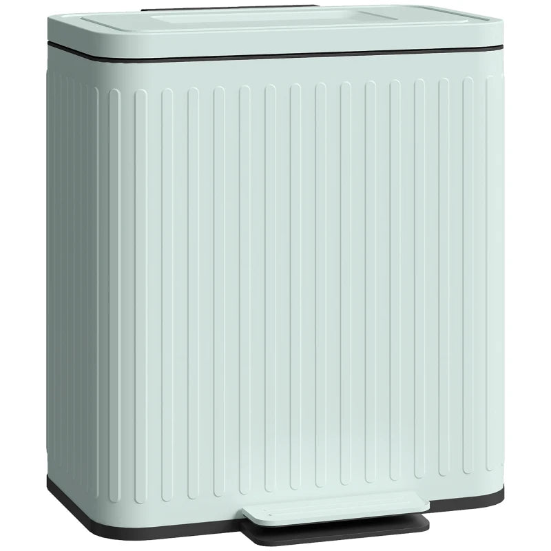 Dual Kitchen Bin 2x20L - Fingerprint-Proof Pedal Bin with Soft-Close Lid & Removable Inner Buckets for Recycling & Waste - Green