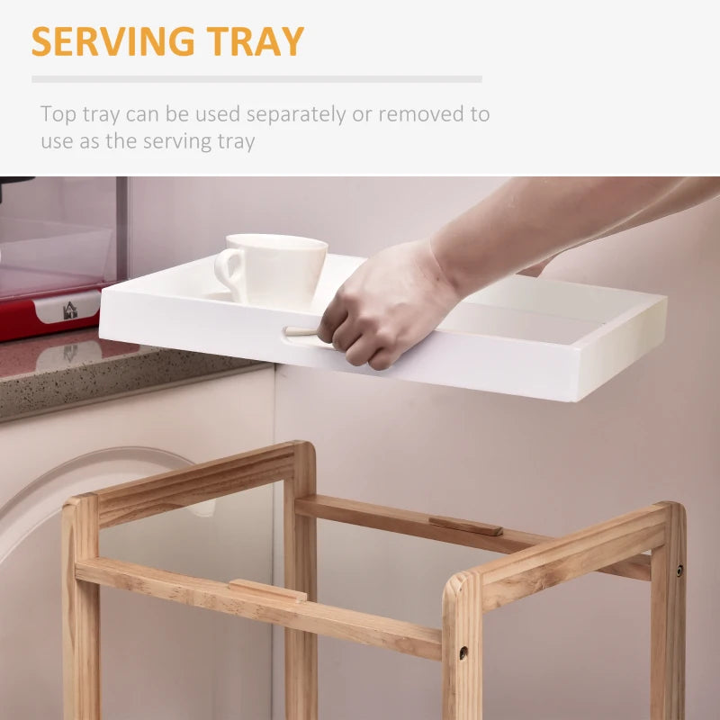 3-Tier Mobile Kitchen Trolley Cart with Rolling Wheels - White Storage Shelves Rack, 46 x 35 x 74.5 cm