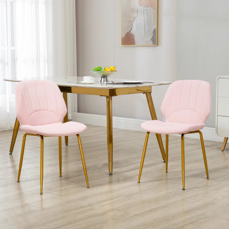 Velvet Dining Chairs Set of 2 - Stylish Pink Upholstered Dining Room Chairs with Backrest, Padded Seat & Steel Legs