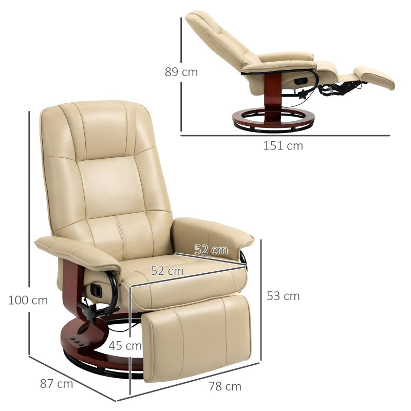 Cream Faux Leather Armchair with 145° Reclining Back and Footrest for Ultimate Comfort