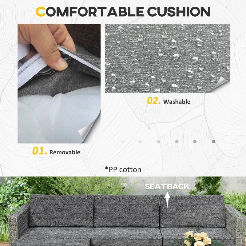 5-Piece Dark Grey Rattan Patio Furniture Set - Corner Sofa, Footstools & Coffee Table for Poolside